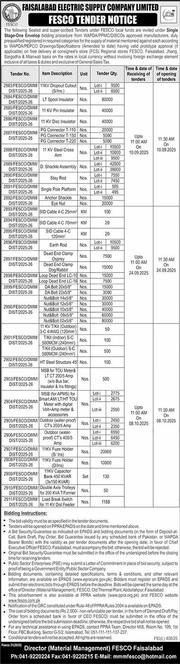 FESCO Faisalabad Tender Notice-1
